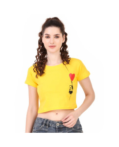 Women's Cotton Blend Graphic Print Crop T-Shirt